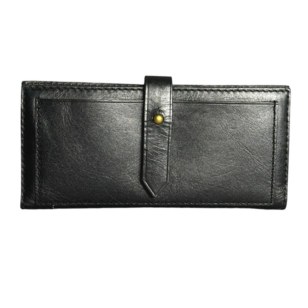 Madewell black leather Post wallet bifold tab closure sustainable 3.5x7.5 slim